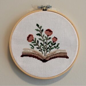 Book Flower Garden Needlepoint Embroidery Wall Art